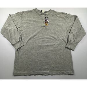 Vintage Mickey Unlimited‎ Henley Shirt Adult Large Gray Embroidered Stained